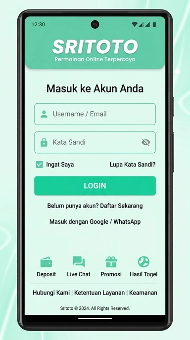 Tampilan halaman login sritoto