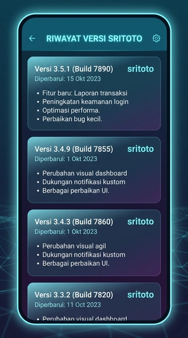 Tampilan riwayat versi sritoto